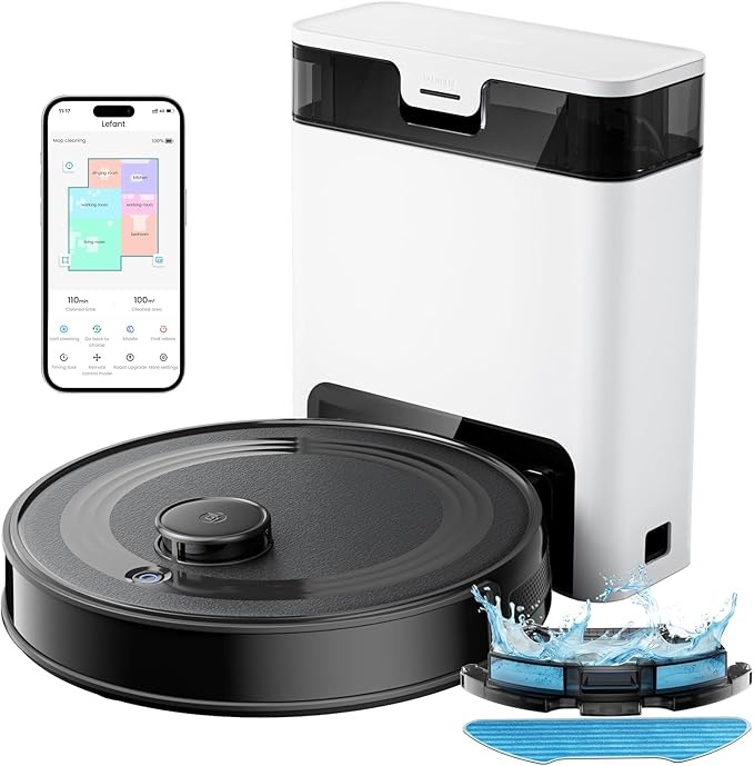 saugroboter mit wischfunktion, lefant m2 pro, 5500pa, lidar-navigation, hindernisvermeidung, schwarz