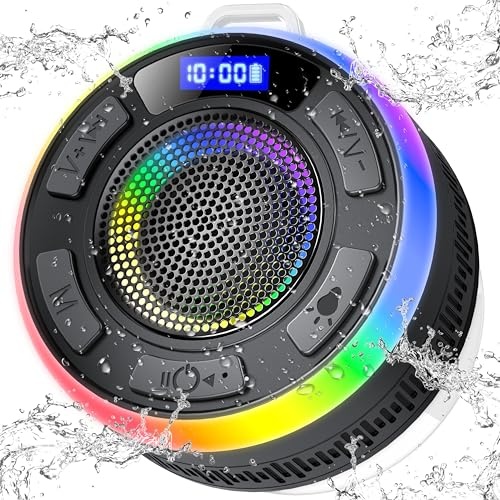 bluetooth lautsprecher mit stereo sound, wasserdichter duschlautsprecher ip7, led licht, usb-c