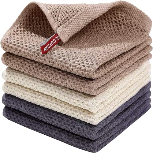 Produktbild: Waffelstoff küchentuch 100% baumwolle bigzzia ultra weich schnell trocknend 12x12 Zoll 6-teilig