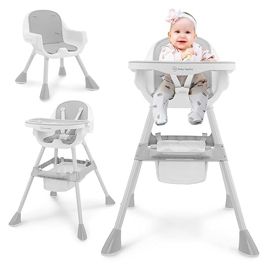 Moby-System Hochstuhl Magnolia 2in1 mit Tablett, Kunstleder, Grau, ab 6 Monaten