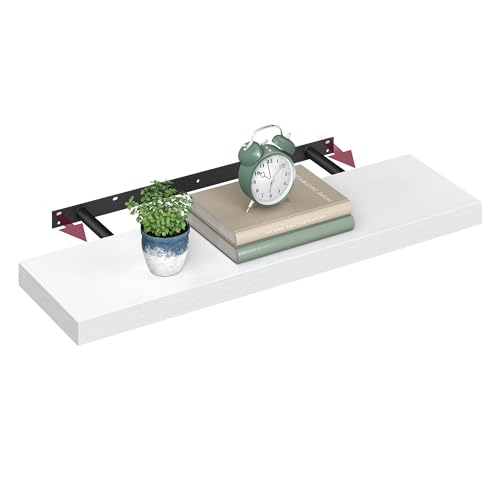 VASAGLE Wandregal 20 x 80 x 3,8 cm, weiß, Schweberegal für Bilderrahmen - Set 1