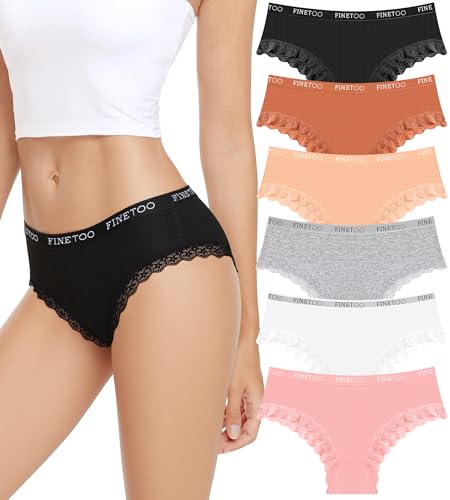 FINETOO damen unterhosen baumwolle spitze sexy slips hipster pantys mehrpack 6