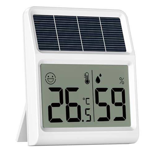 solar hygrometer und thermometer mit raumlicht-betrieb, luftfeuchtigkeitsmesser weiß 1er-pack
