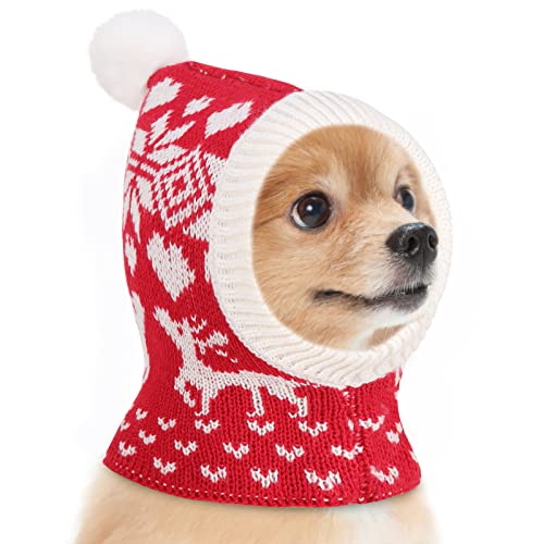 Pawaboo weihnachtsmütze hunde, gestrickte mütze mit bommel, schnuffel snood rot