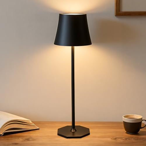 alaoo led tischlampe kabellos, dimmbare akku tischleuchte für innen und außen, schwarz