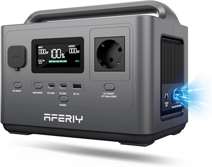 AFERIY AF-P040 400W Powerstation, 256Wh LiFePO4 Akku, UPS, Solargenerator, Camping