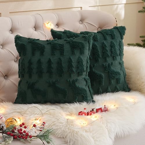 tocomoa kissenbezug weihnachten 45x45 cm 2er set grün weihnachtsdeko hirsch baum