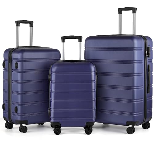 TANTOMI Kofferset 3-teilig Hartschale ABS 20/24/28 Zoll, 4 Rollen, dunkelblau