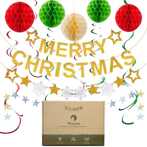 weihnachtsdeko set meowoo, wiederverwendbare papierdekoration für innen, girlande, banner, wabenbälle