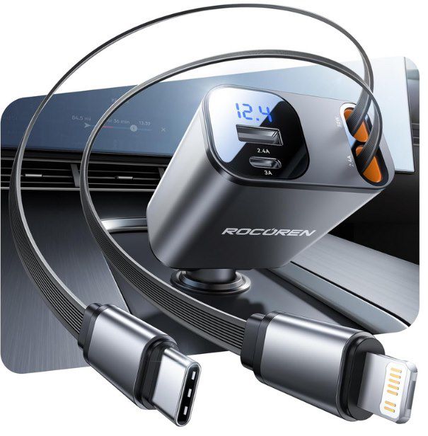 Rocoren 69W Kfz Ladegerät mit ausziehbarem Kabel, 9,89