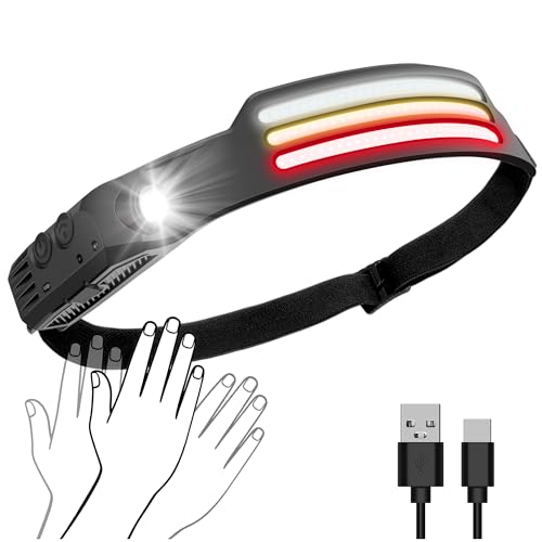 led stirnlampe wiederaufladbar, 230 weitwinkel, ipx5 wasserdicht, bewegungssensor, rotlicht