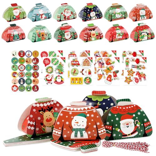femongy adventskalender zum befüllen, 24 papierboxen mit etiketten und schnüren