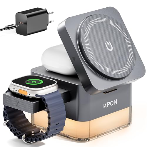 Produktbild: kpon ladestation 3-in-1 für apple watch iphone magsafe grau, kompatibel mit iPhone 17 16 15 14 13 12