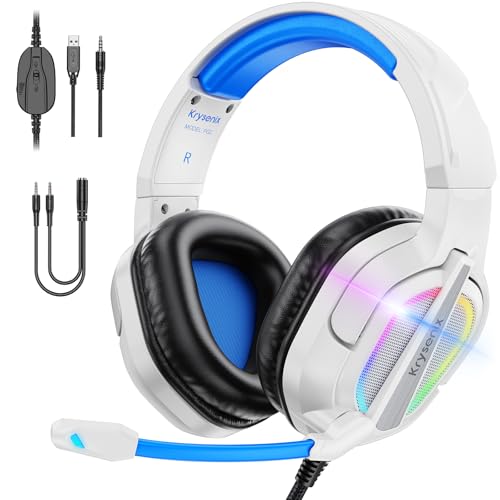 krysenix pg2 rgb gaming headset ps4 ps5 pc xbox switch mit mikrofon noise cancelling azurblau/weiß