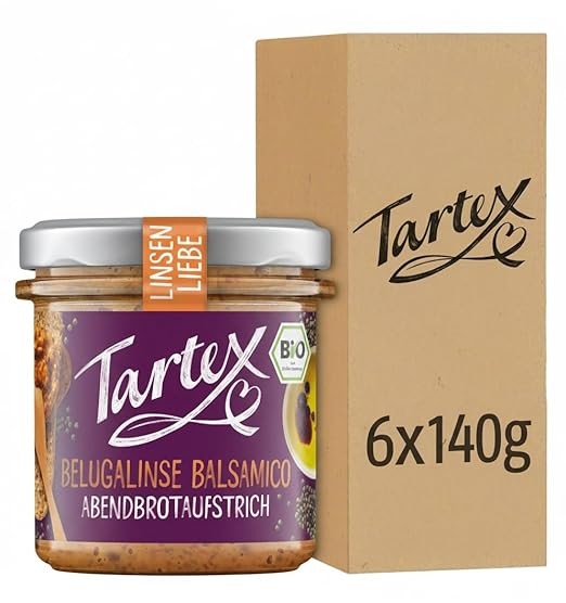 Tartex Bio Brotaufstrich Herzhaft Veganer Belugalinse Balsamico 810 g, 6 Gläser