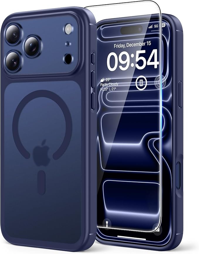 iPhone 17 Pro Max Hülle mit Panzer Schutz, MagSafe, Kameraschutz, Matt Marineblau