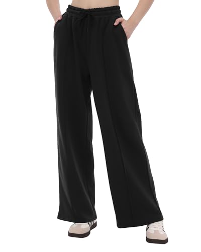 Jogginghose Damen Baggy High Waist Sporthose mit Taschen Schwarz S