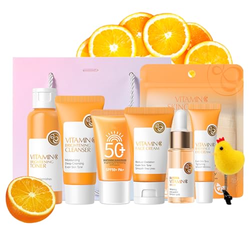 Vitamin C Hautpflege Set für Teenager Frauen: Gesichtsreiniger, Toner, Serum, Augencreme, Tagescreme LSF 30