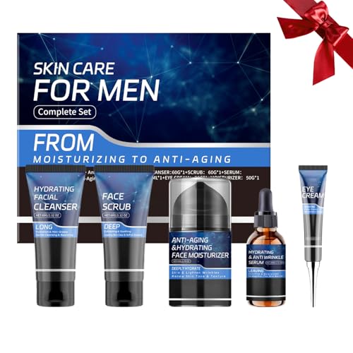 Herren Hautpflege Set 5-teilig: Reiniger, Peeling, Serum, Augencreme, Gesichtscreme