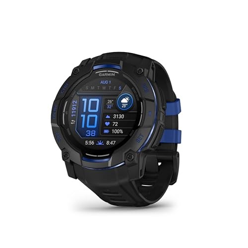 Garmin Instinct 3 Smartwatch 50mm Schwarz/Bolt Blau, AMOLED, Herzfrequenz, Stresslevel, Schlafanalyse