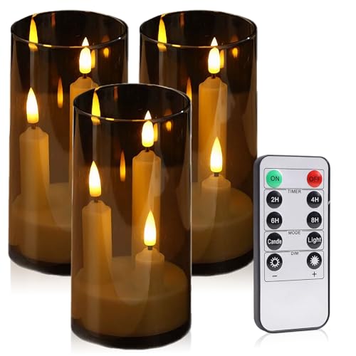 3 Stück 3 in 1 LED Stabkerzen mit Fernbedienung, Timer, 7.5*15cm, Grau