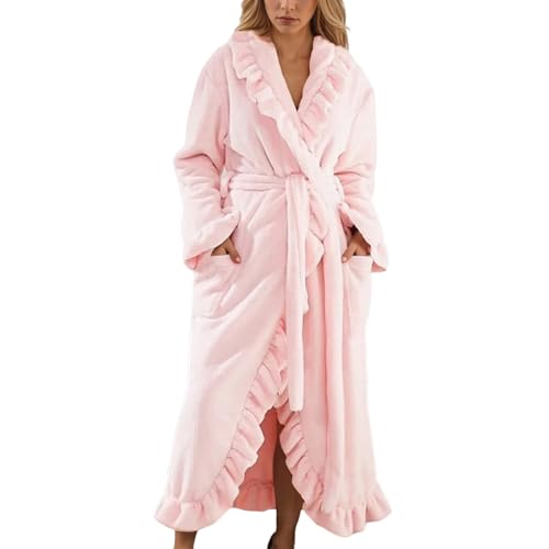Produktbild: ademantel damen fleece kapuze kimono bademantel saunamantel hausmantel lang plüsch