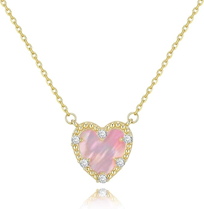 tempbeau herz halskette damen gold 14k vergoldet schmuck für frauen rosa