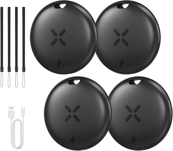 aiyato smart tag 4 pack - bluetooth schlüsselfinder, usb-c laden, kompatibel mit apple, schwarz
