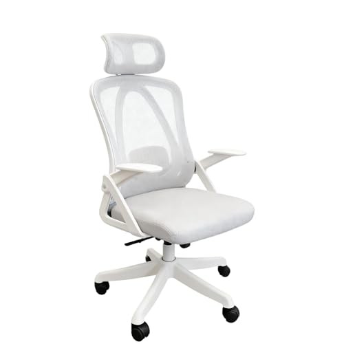 Ergonomischer Bürostuhl mit verstellbaren Armlehnen, 3D-Kopf- und Lendenstütze, weißgrau