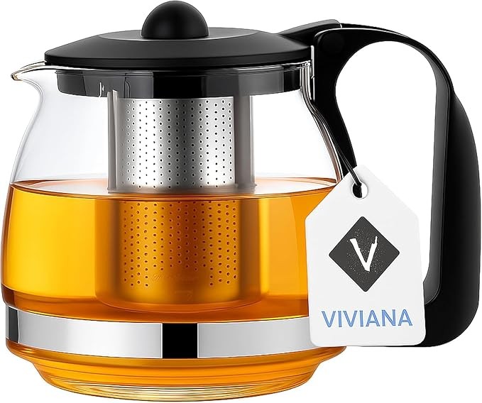 Viviana Glas-Teekanne 700ml mit Edelstahl-Infuser für losen Tee, Klarglas