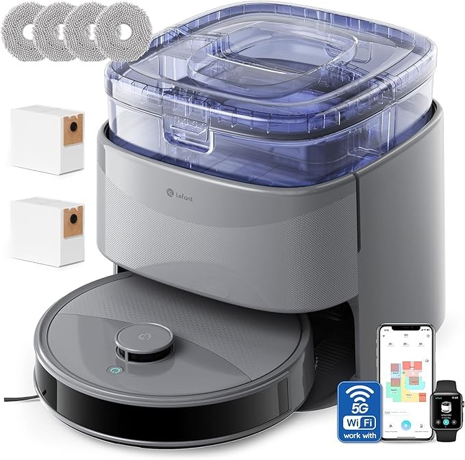 LEFANT M3 Saugroboter mit Wischfunktion, 12000 Pa, LiDAR Navigation, WLAN, Grau