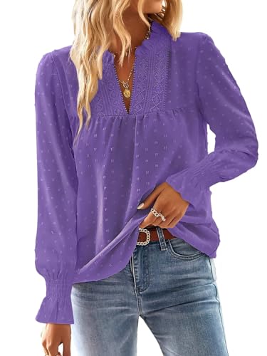 Produktbild: Langarmshirt Damen V-Ausschnitt Boho Spitze Lässig Frühling Herbst Outfits