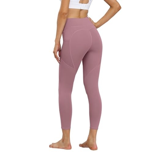 sportleggins damen lang, anti cellulite leggings high waist push up blickdicht mit taschen