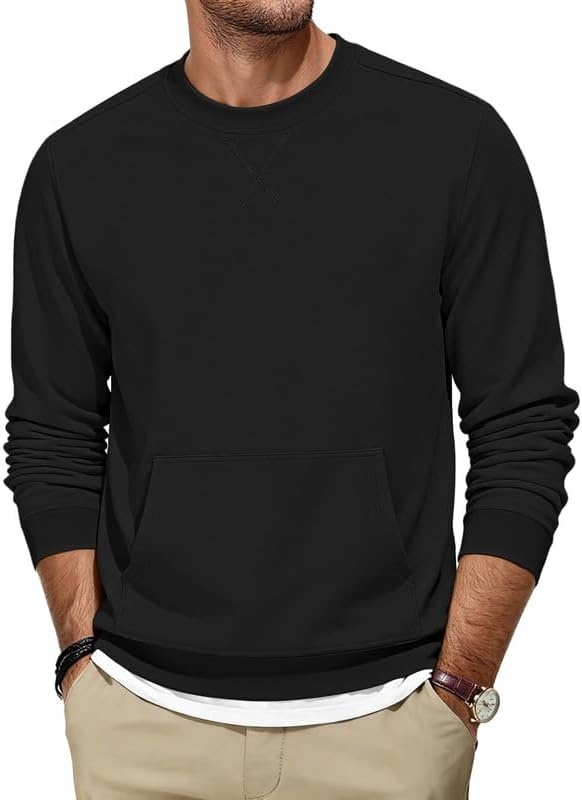 TARAINYA Herren Sweatshirt Baumwolle ohne Kapuze Schwarz 2XL mit Taschen