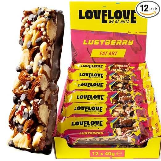Nussriegel Mandeln Zartbitterschokolade Himbeeren glutenfrei ballaststoffreich 12x40g