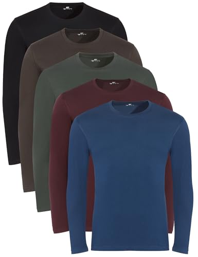 Lower East Basic Herren Langarmshirts 3er/5er Pack 100% Baumwolle in Farben