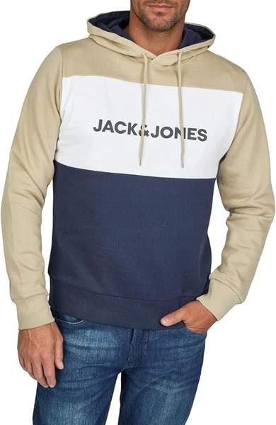 JACK & JONES Hoodie Herren Regular Fit Druck Kapuzenpullover XXL Crockery