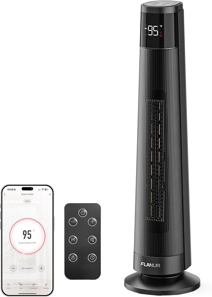 flanur heizlüfter 1500W energiesparend mit thermostat und fernbedienung, schwarz