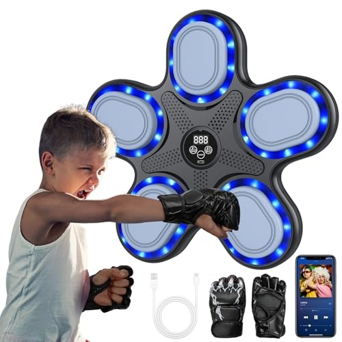musik boxmaschine für kinder, box wand mit licht und boxhandschuh, 9 geschwindigkeitsmodi