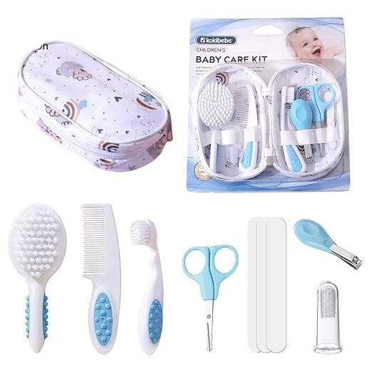 Baby Pflege und Hygieneset, tragbares Sicherheitsset mit Kamm, Bürste, Nagelset (Blau)
