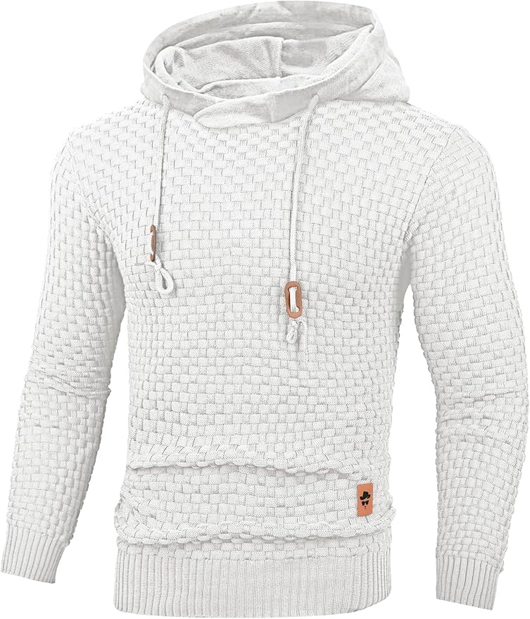 Produktbild: Pullover Herren Langarm Kapuze Strickpullover Winter 5XL Weiß