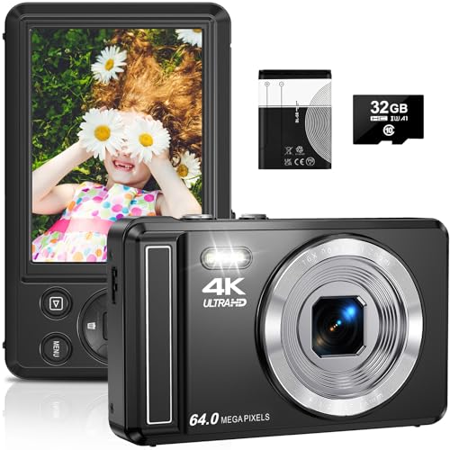 4K digitalkamera 64 MP mit 32 GB, 16x digitalzoom, kompakt, tragbar, wiederaufladbar