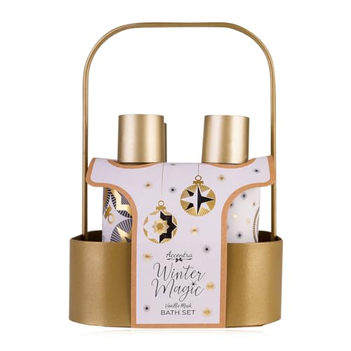 accenstra badeset winter magic 4-teilig im metallkorb, wellness geschenkset für frauen