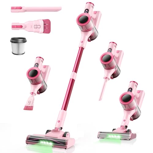 Dzaki Akku Staubsauger Kabellos 50.000 Pa, HEPA-Filter, Anti-Tangle Bürste, Rosa