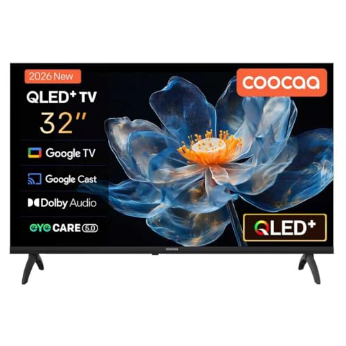 coocaa QLED Smart TV 32 Zoll, QLED Fernseher mit Google TV, Dolby Audio, HDR10