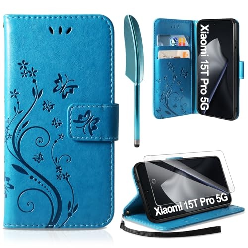 aroyi lederhülle für xiaomi 15t pro 5g, flip wallet PU leder case blau, schutzhülle
