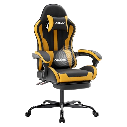 Ergonomischer Gaming-Stuhl mit Fußstütze, verstellbar, Lendenwirbelstütze, Orange