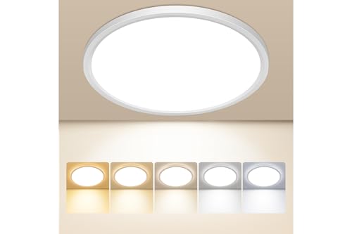 18cm LED Deckenleuchte Flach, 5 Farben 3000-6500K, IP44 Badezimmerlampe, 15W