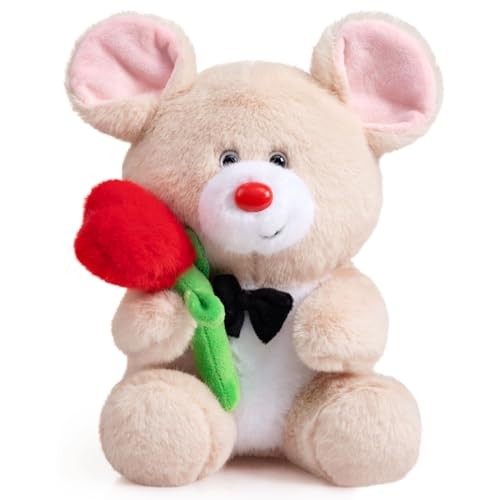 Plüsch Maus Teddy mit Herz Rose Kuscheltier Ratte für Valentinstag und Geschenke