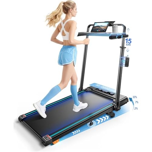 Laufband Klappbar 6-IN-1 mit Tisch, 3.0HP, Steigung 12%, 150KG, RGB-Lichter